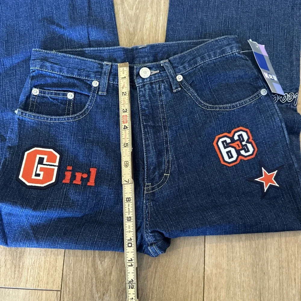 KRU Girl's Denim Blue Jeans Cheer School Spirit Pants Size 12 Flare Leg‎ NEW